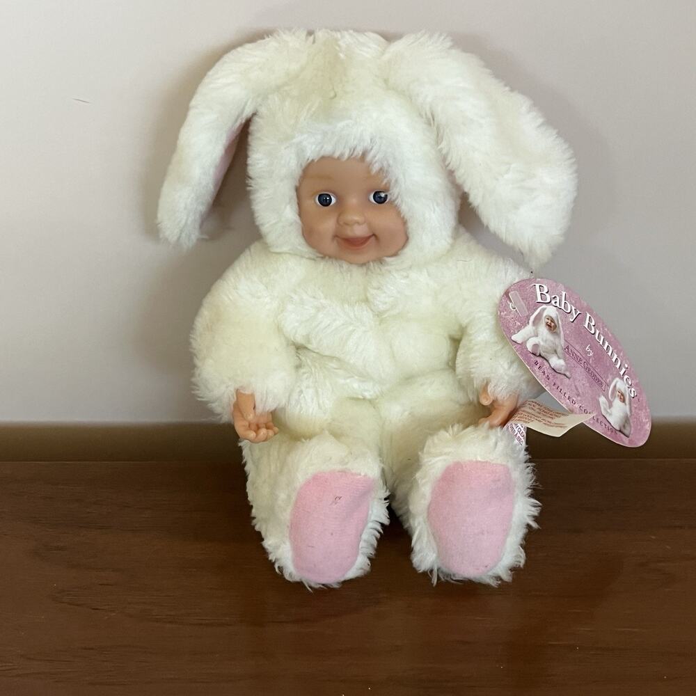 Anne Geddes Baby Bunny Plush White Rabbit Blue Eyes 2001 No. 525901